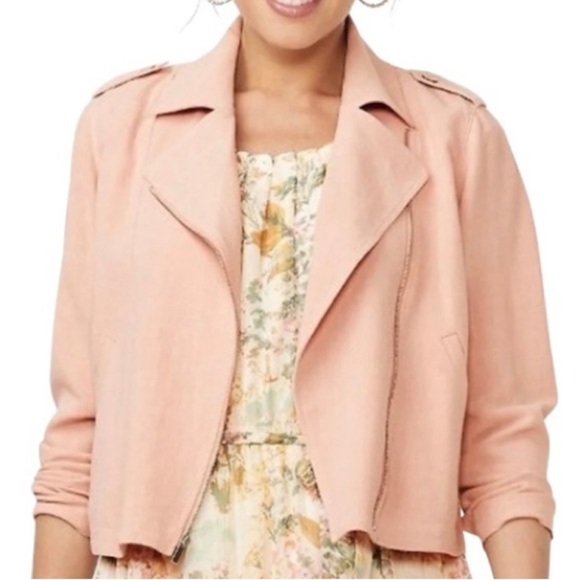 XL rayon linen moto jacket peachy color push up sleeves zip front - Picture 8 of 8